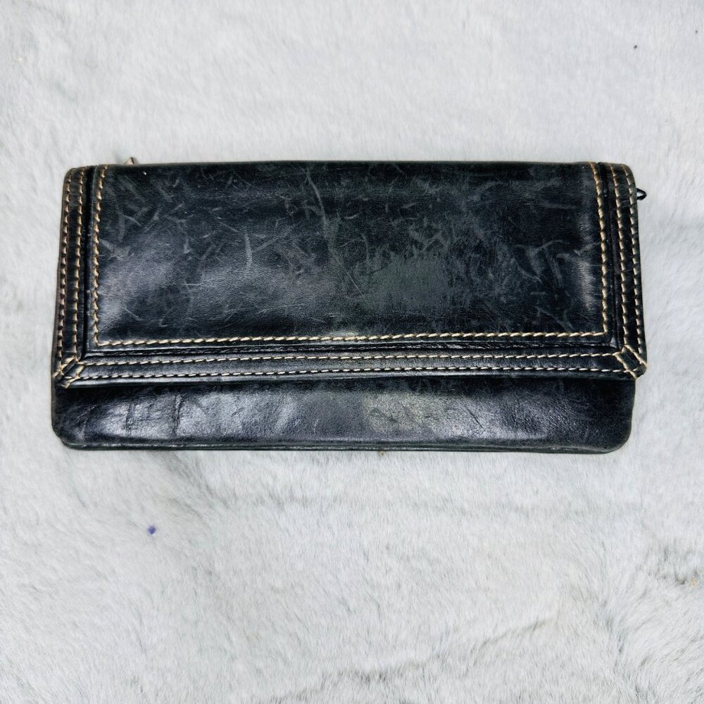Fossil‎ Black Leather Wallet With Zipper & Snap Closures